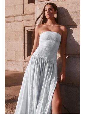 Meshki Maureen Cotton Shirring Maxi Dress XL Strapless Stretch Vacation Beach